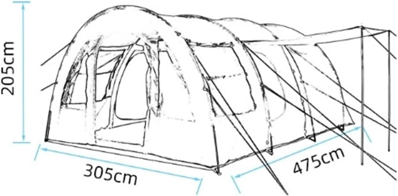 Outdoor Rainproof and Windproof Camping Tunnel Tent Large Space Camping Tent Pole Multi-Person Camping Tent