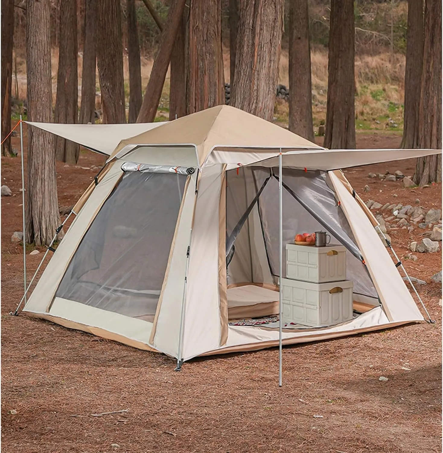 Outdoor Tent, 4-6 Person Thicken Family Camping Tent, Automatic Quick Opening Water-Proof Windproof Portable Tent with Carry Bag， Easy Set Up for Traveling Hiking