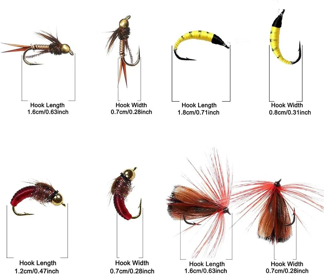 OutdoorFishing Fly Fishing Flies Kit Fly Assortment Trout Bass Fishing with Fly Box, 33/48/72/100/114/148pcs with Dry/Wet Flies, Nymphs, Streamers, Popper
