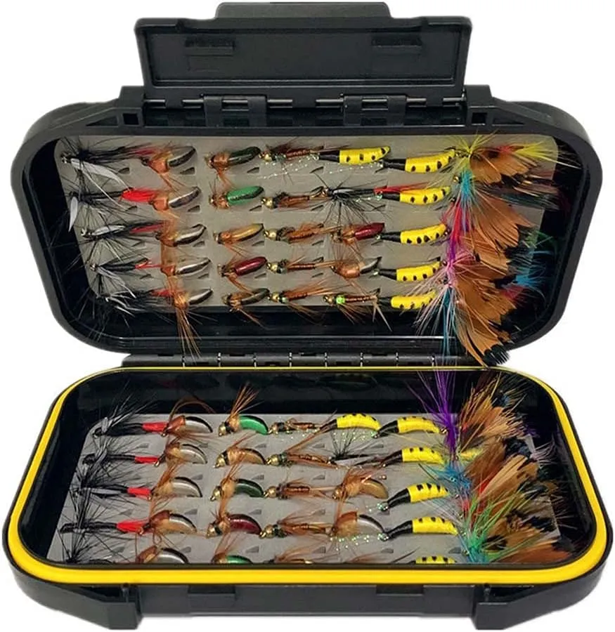 OutdoorFishing Fly Fishing Flies Kit Fly Assortment Trout Bass Fishing with Fly Box, 33/48/72/100/114/148pcs with Dry/Wet Flies, Nymphs, Streamers, Popper