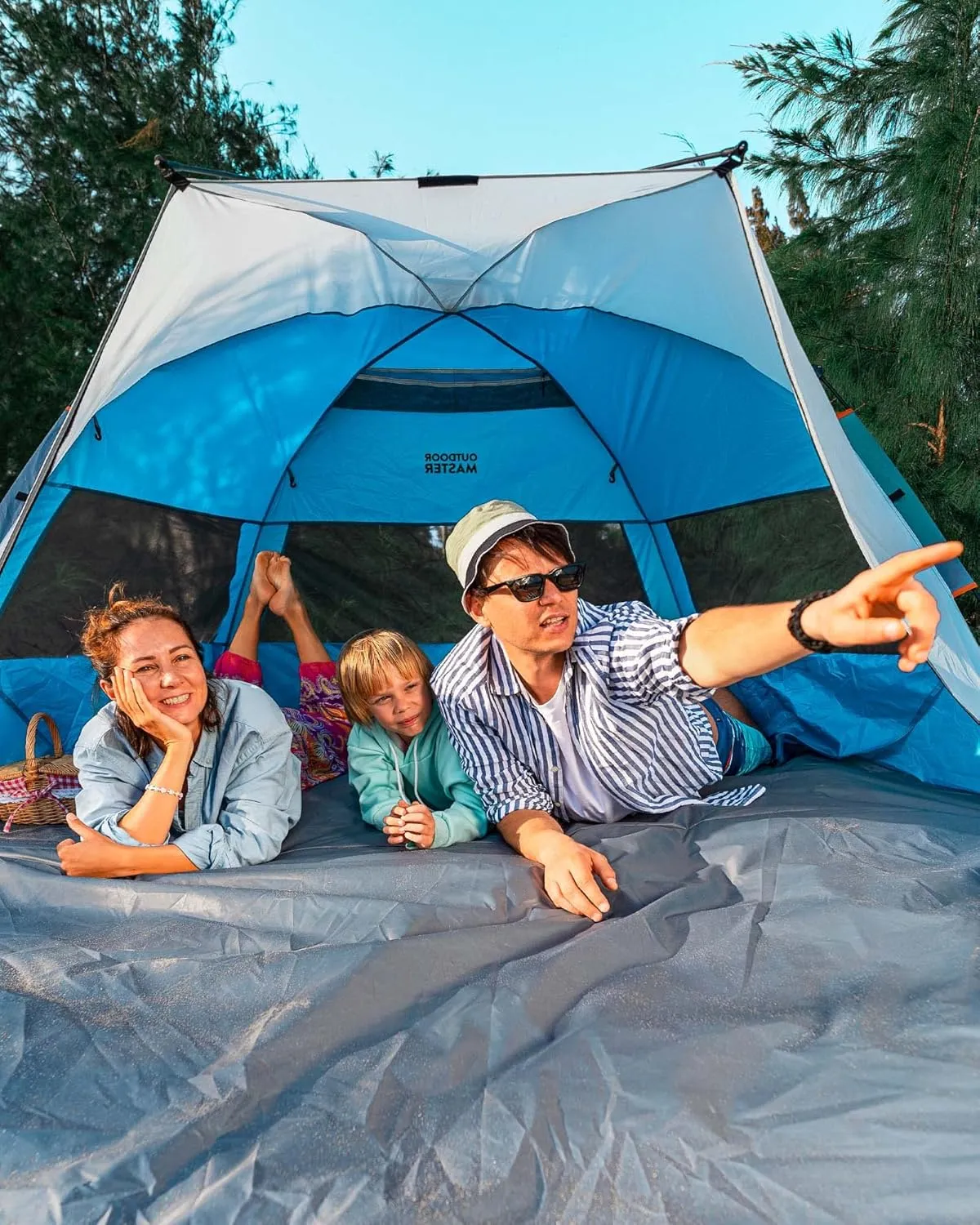 OutdoorMaster Beach Tent for 3-4 Person - Easy Setup and Portable Beach Shade Sun Shelter Canopy with UPF 50  UV Protection Removable Skylight Family Size