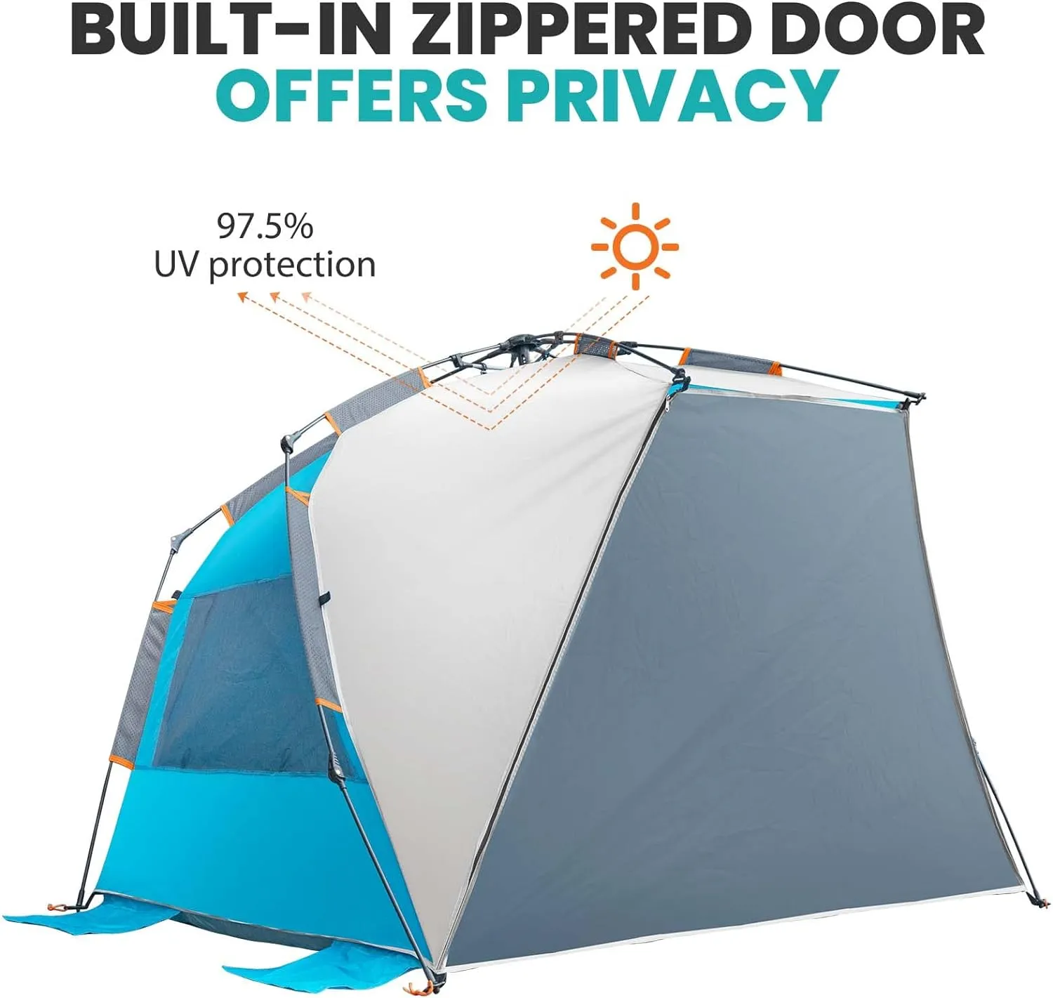 OutdoorMaster Beach Tent for 3-4 Person - Easy Setup and Portable Beach Shade Sun Shelter Canopy with UPF 50  UV Protection Removable Skylight Family Size