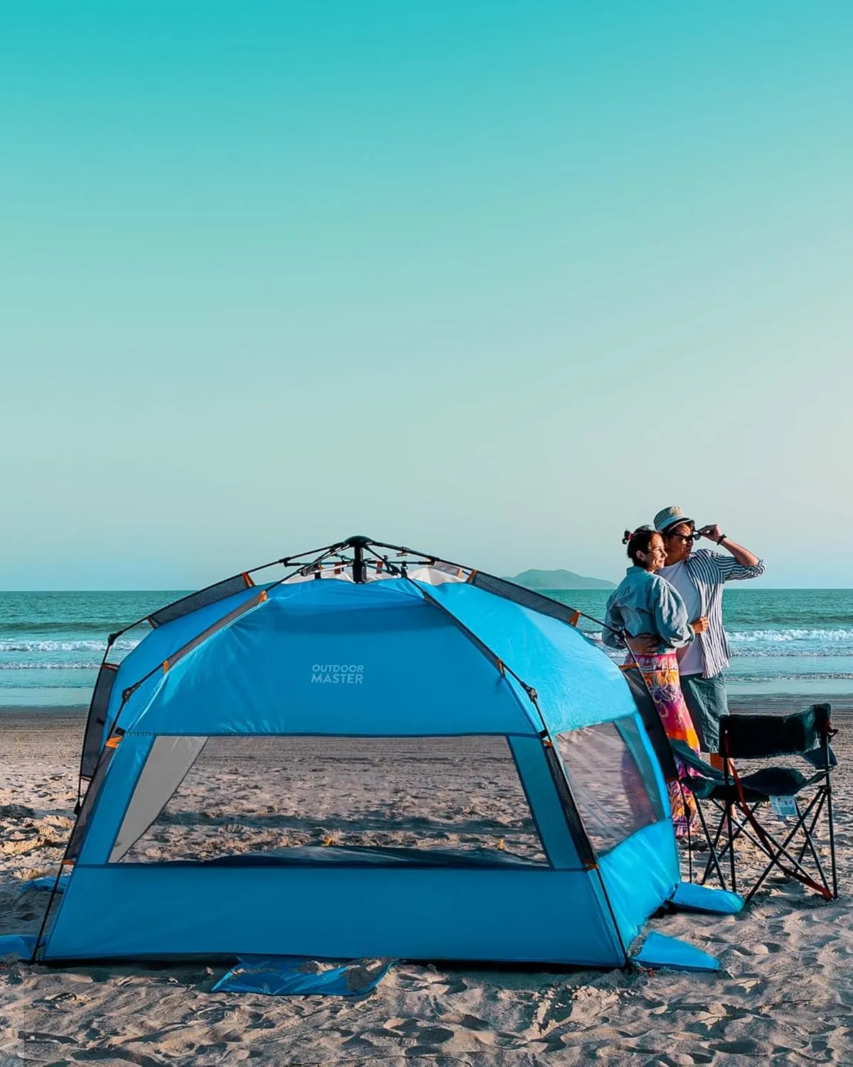 OutdoorMaster Beach Tent for 3-4 Person - Easy Setup and Portable Beach Shade Sun Shelter Canopy with UPF 50  UV Protection Removable Skylight Family Size