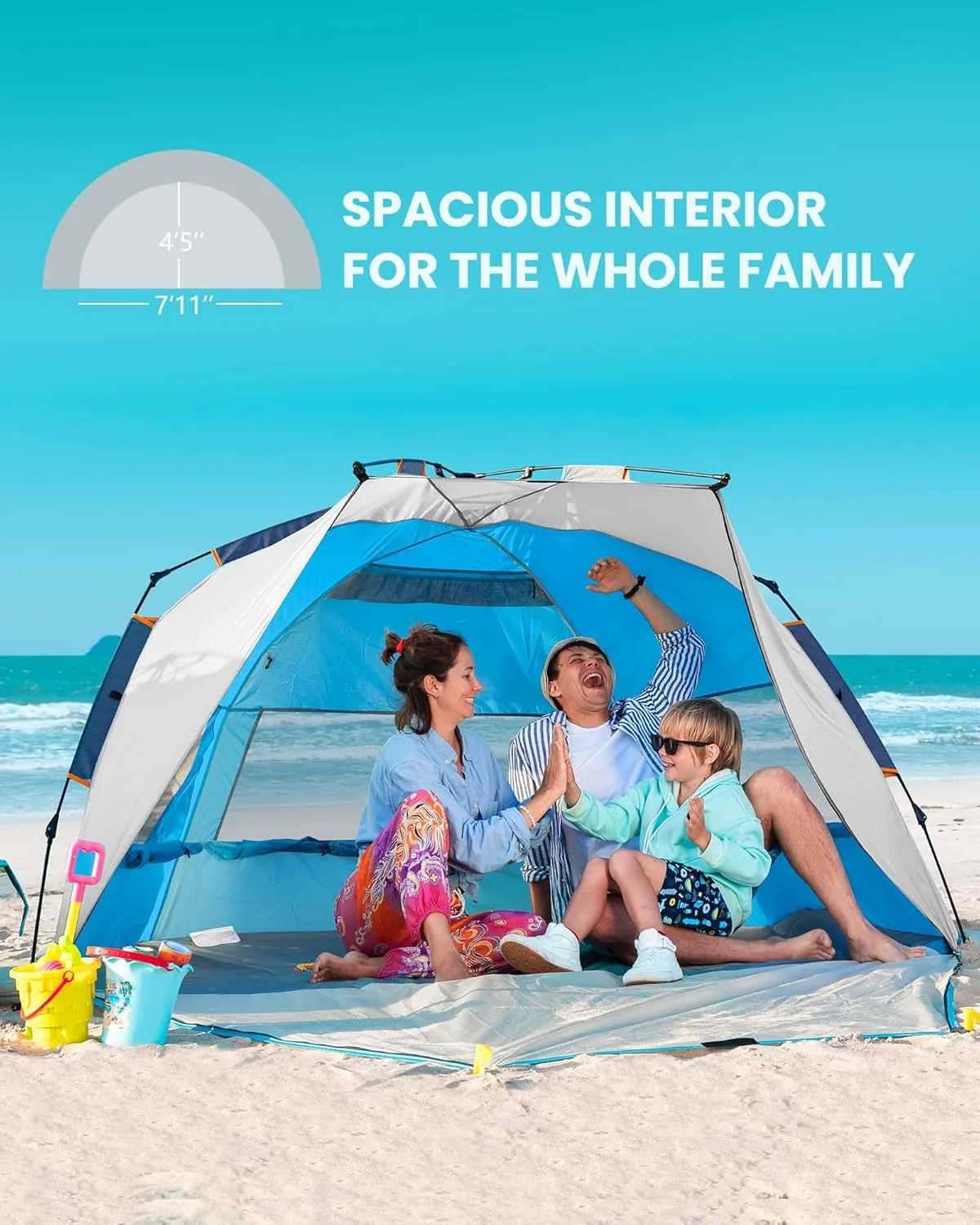 OutdoorMaster Beach Tent for 3-4 Person - Easy Setup and Portable Beach Shade Sun Shelter Canopy with UPF 50  UV Protection Removable Skylight Family Size