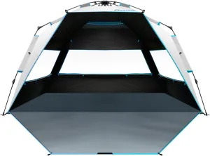 OutdoorMaster Beach Tent with Blackout Shelter Technology, Portable Beach Shade Sun Shelter Canopy for 4-6 Person with UPF 50  UV Protection, Easy Setup Pop Up Tent Family Size