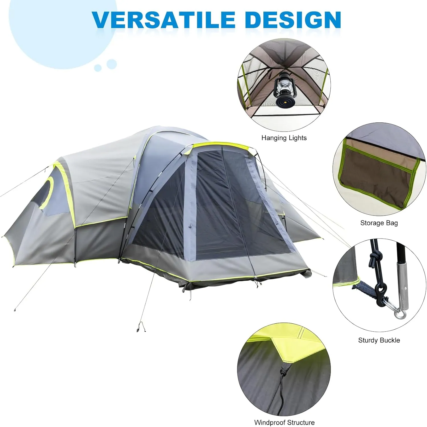 Outvita 8/10 Person Camping Tent, Large 2 Room Family Tent with Weatherproof Instant Cabin Shelter with Rainfly & Carry Bag for Backpacking Hiking Car Traveling…