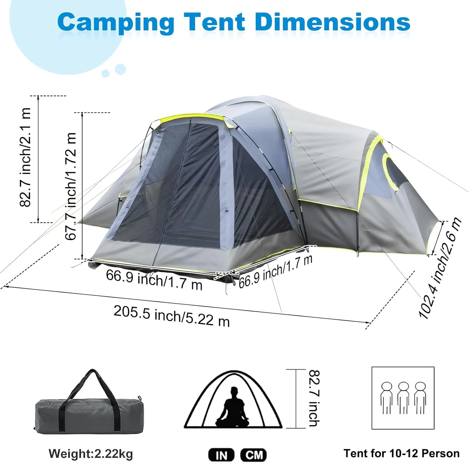 Outvita 8/10 Person Camping Tent, Large 2 Room Family Tent with Weatherproof Instant Cabin Shelter with Rainfly & Carry Bag for Backpacking Hiking Car Traveling…
