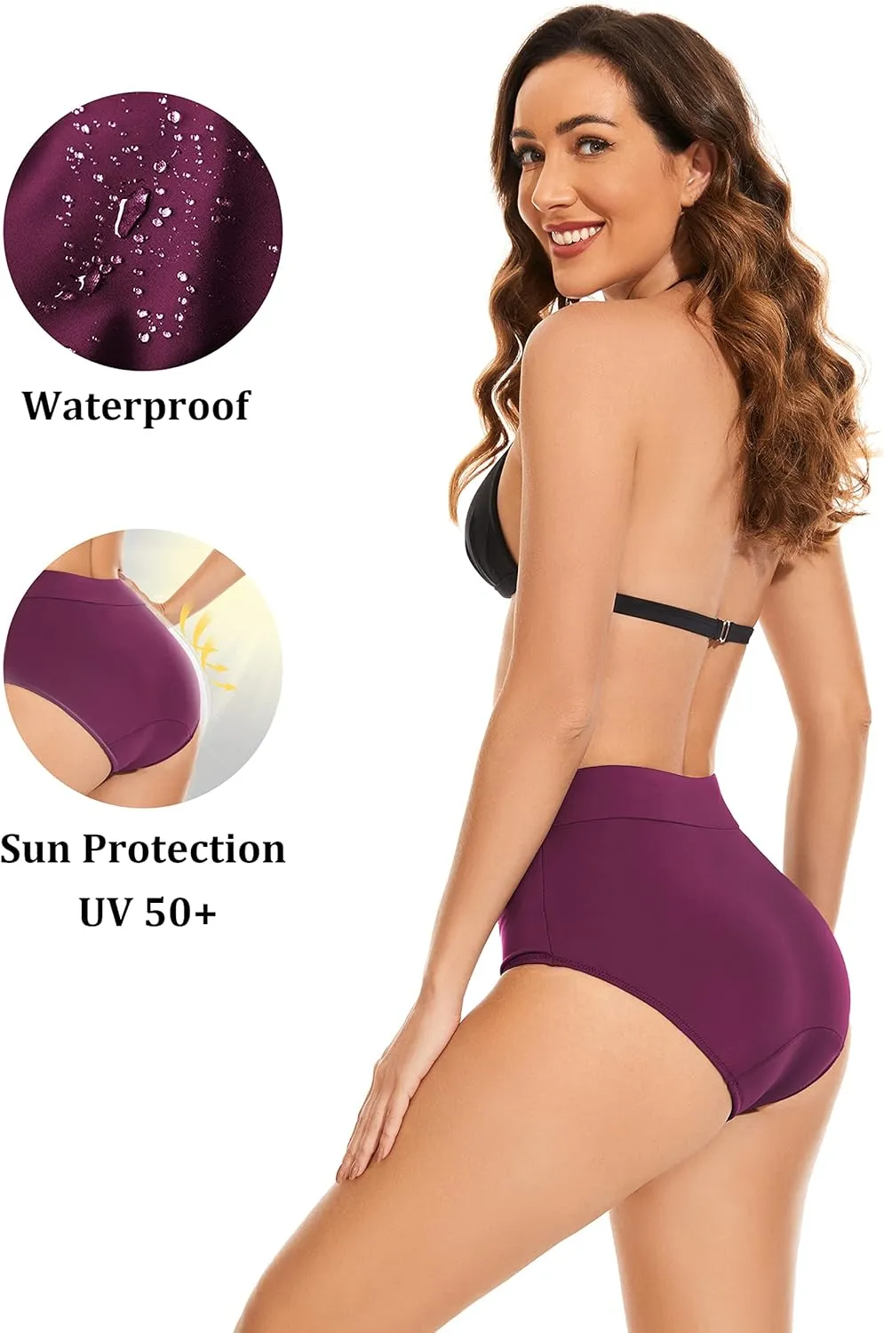 OVRUNS Period Swimwear Leakproof Bikini Brief Bottoms Waterproof Menstrual Swim Bottoms for Teens, Girls, Women