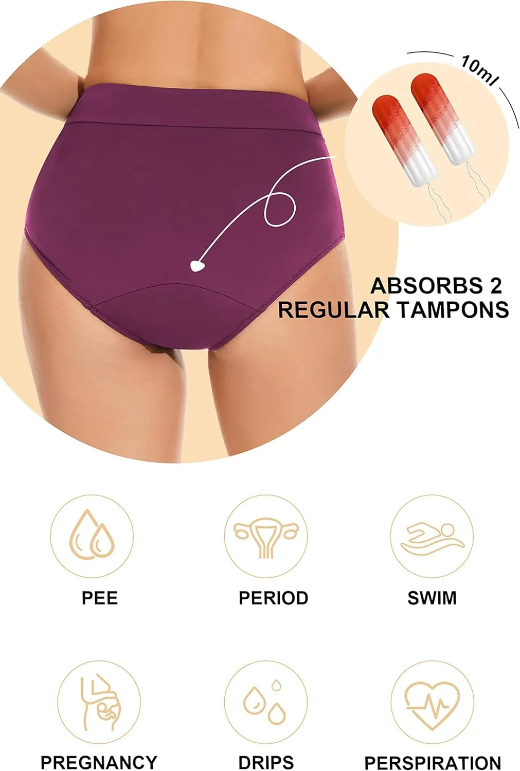 OVRUNS Period Swimwear Leakproof Bikini Brief Bottoms Waterproof Menstrual Swim Bottoms for Teens, Girls, Women