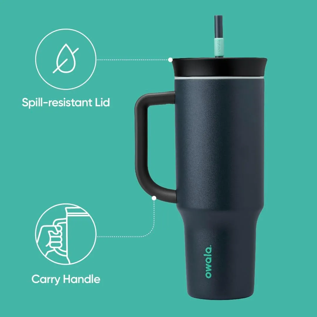 Owala Stainless Steel Triple Layer Insulated Travel Tumbler with Spill Resistant Lid, Straw, and Carry Handle, BPA Free, 40 oz, Gray (Foggy Tide)