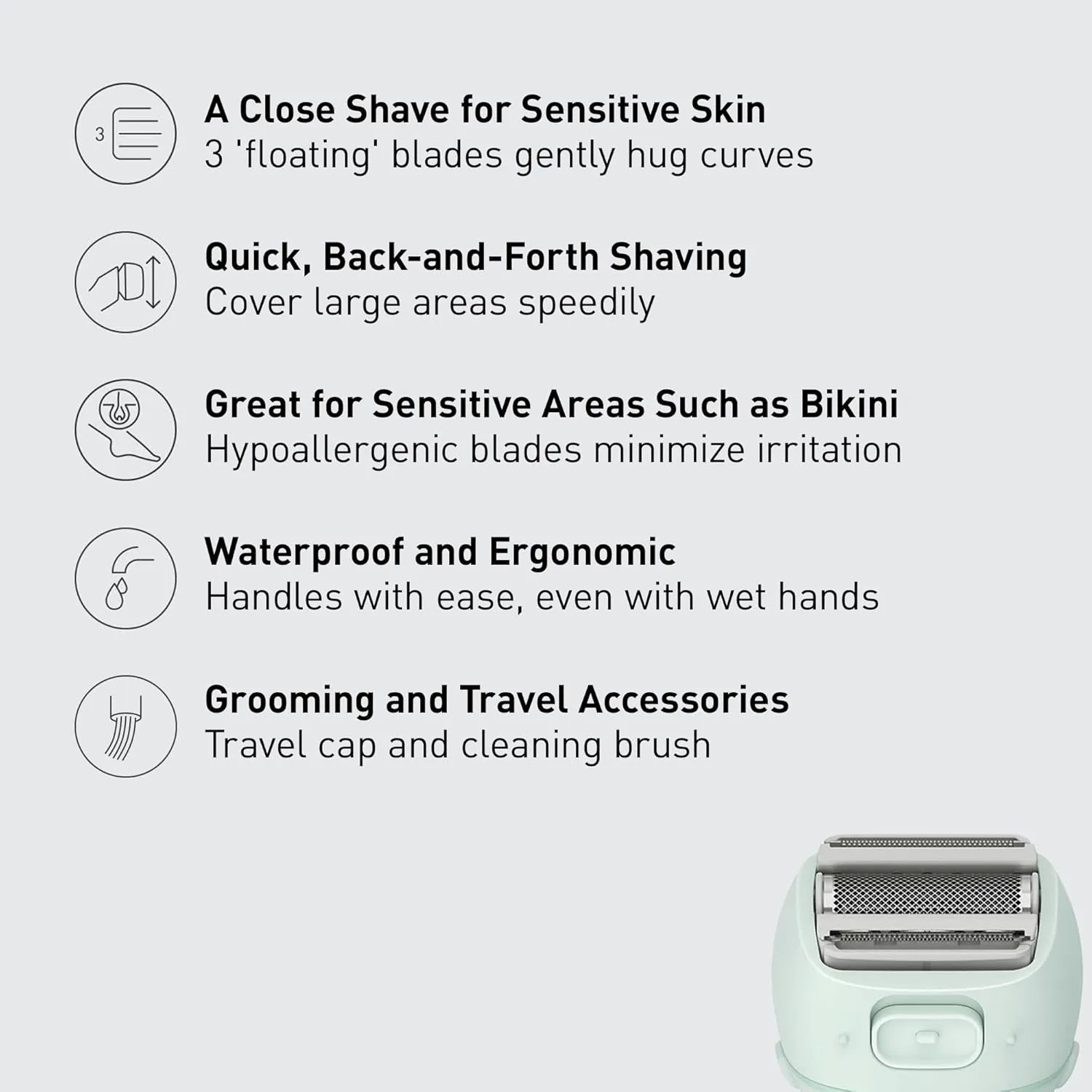 Panasonic Electric Razor for Women, Cordless 3-Blade Shaver with Pop-Up Trimmer, Wet Dry Operation - ES-AWL6AG (Mint)