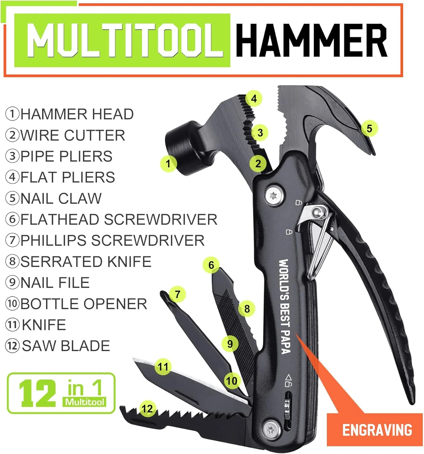 Papa Gifts for Fathers Day - Gifts for Papa, Papa's Gift from Granddaughter - Fathers Day Birthday Gift for Papa's, Grandparents Presents, Multitool Hammer