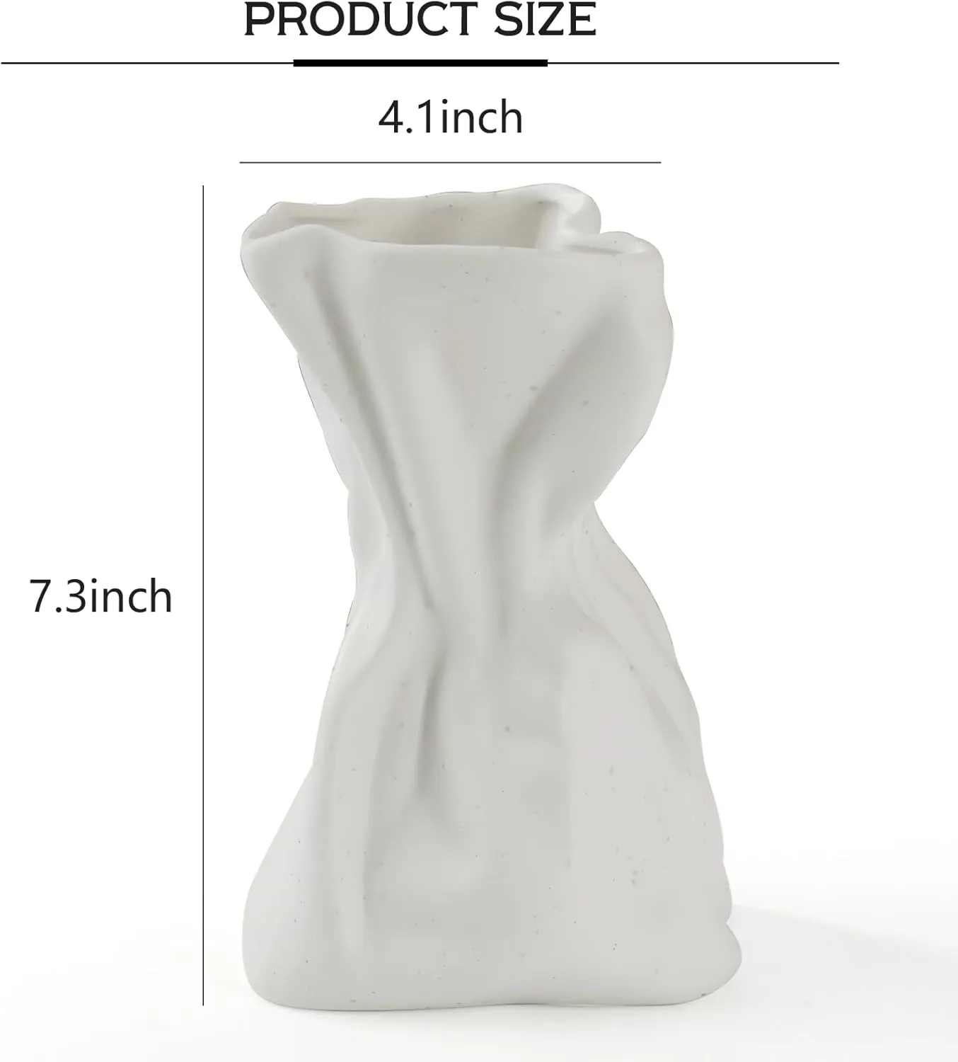 Paper Bag Vase, Unique Crinkle Grab Design Matte Ceramic Vase, Boho Flower Vase for Modern Home Decor, Wedding Dinner Table Party Office Decorative(White)