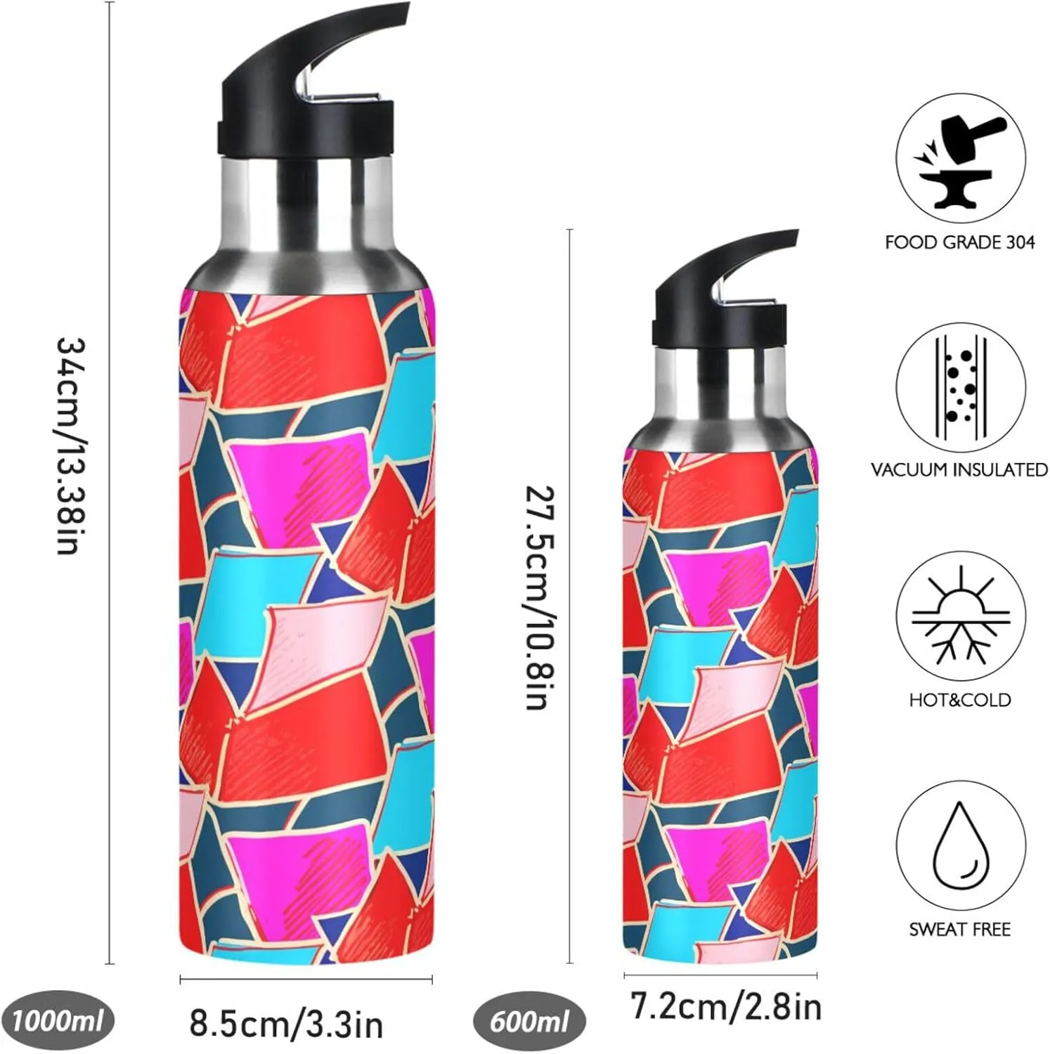 Paper Sports Water Bottle with Straw, 22oz BPA Free Stainless Steel Vacuum Insulated Bottle for Gym Fitness Outdoor