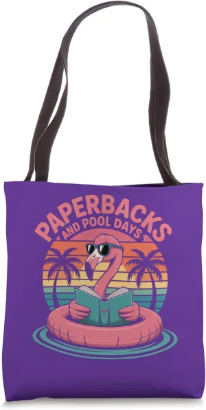 Paperbacks and Pool Days Retro Flamingo Reader Tote Bag