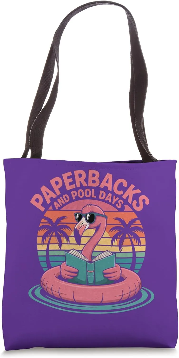 Paperbacks and Pool Days Retro Flamingo Reader Tote Bag