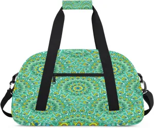 Peacock Feather Gym Duffel Bag for Men Women Mandala Pattern Sports Tote Bag with Adjustable Shoulder Strap for Dance Gymnastics Traveling Outdoor Camping Overnight Stay