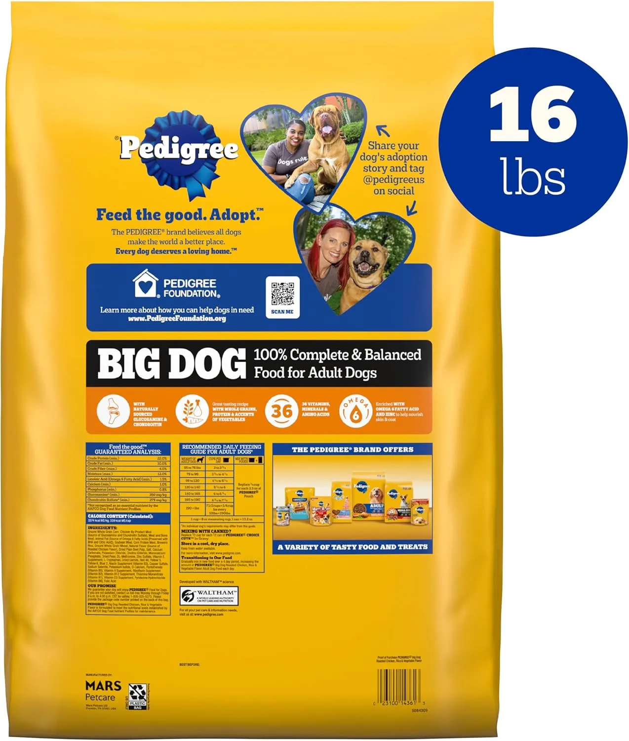 Pedigree Complete Nutrition Big Dog Dry Dog Food, Roasted Chicken, Rice and Vegetable Flavor, 16 lb. Bag
