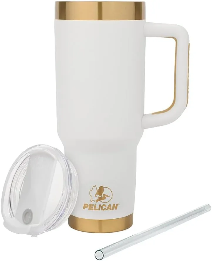 Pelican Hydration Pelican Porter™ 40 oz Vacuum Insulated Tumbler - Recycled Stainless Steel Double Wall Travel with Dual Lid, Powder Coated Insulated Coffee Mug For Hot Cold Drinks, Aurum…