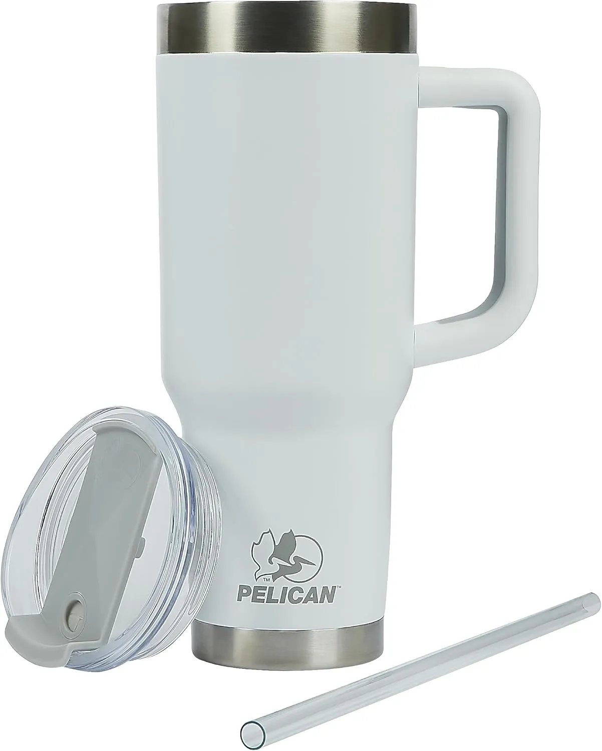 Pelican Hydration Pelican Porter™ 40 oz Vacuum Insulated Tumbler - Recycled Stainless Steel Double Wall Travel with Dual Lid, Powder Coated Insulated Coffee Mug For Hot Cold Drinks, Bright White