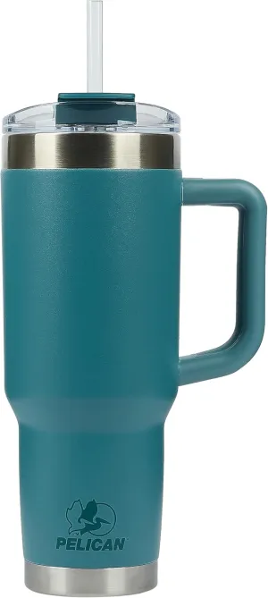 Pelican Hydration Pelican Porter™ 40 oz Vacuum Insulated Tumbler - Recycled Stainless Steel Double Wall Travel with Dual Lid, Powder Coated Insulated Coffee Mug For Hot Cold Drinks, Lagoon