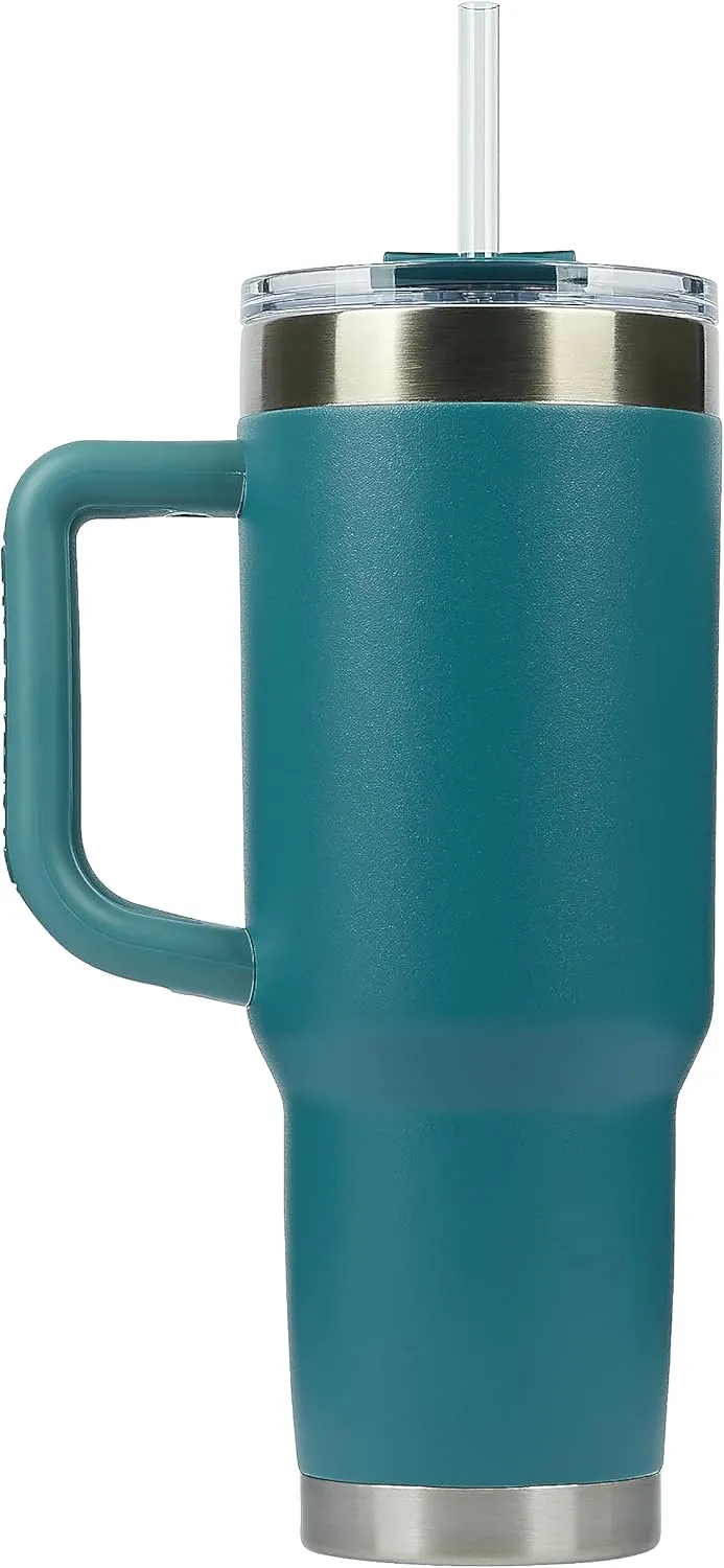 Pelican Hydration Pelican Porter™ 40 oz Vacuum Insulated Tumbler - Recycled Stainless Steel Double Wall Travel with Dual Lid, Powder Coated Insulated Coffee Mug For Hot Cold Drinks, Lagoon