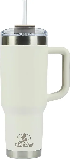 Pelican Hydration Pelican Porter™ 40 oz Vacuum Insulated Tumbler - Recycled Stainless Steel Double Wall Travel with Dual Lid, Powder Coated Insulated Coffee Mug For Hot Cold Drinks, Linen