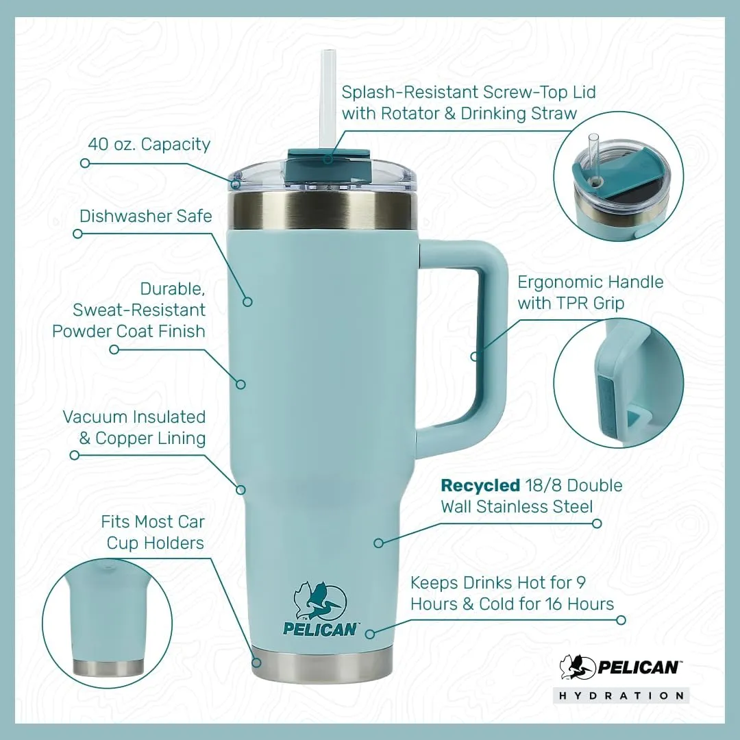 Pelican Hydration Pelican Porter™ 40 oz Vacuum Insulated Tumbler - Recycled Stainless Steel Double Wall Travel with Dual Lid, Powder Coated Insulated Coffee Mug For Hot Cold Drinks, Linen