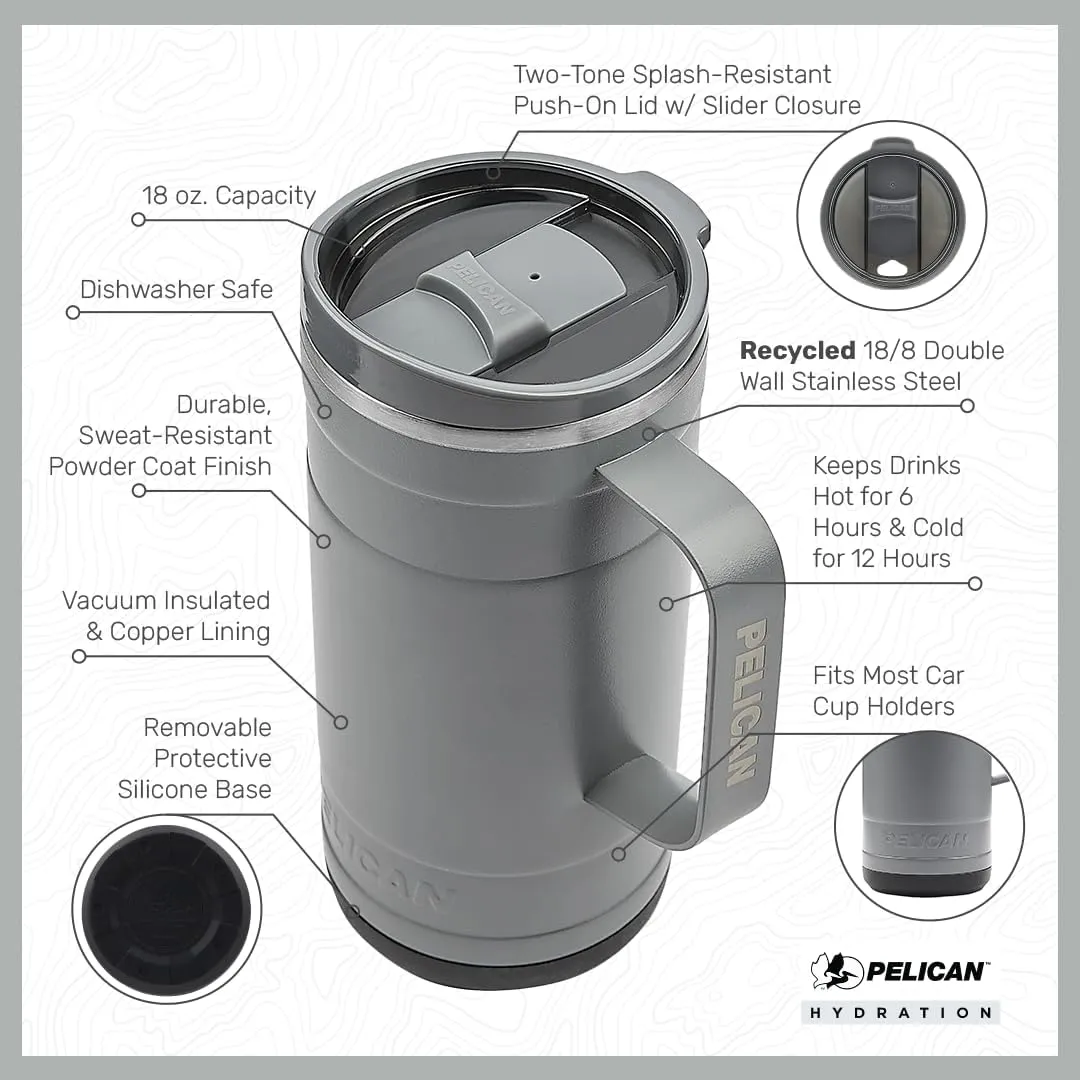 Pelican Hydration Pelican Ridge™ 18 oz Vacuum Insulated Tumbler - Recycled Stainless Steel Double Wall Travel with Dual Lid, Powder Coated Insulated Coffee Mug For Hot Cold Drinks, Hunter