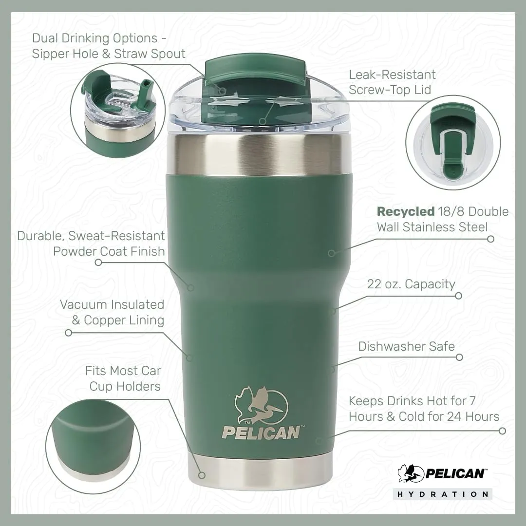 Pelican Hydration Pelican Traveler™ 22 oz Vacuum Insulated Tumbler - Stainless Steel Double Wall Travel with Dual Lid, Powder Coated Insulated Coffee Mug For Hot Cold Drinks, Bright White