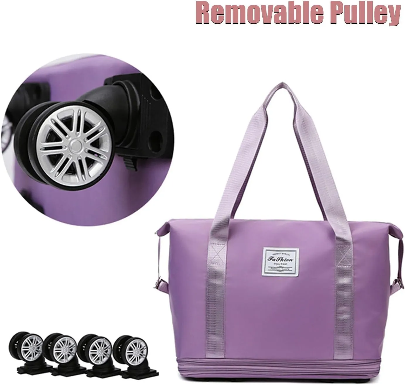 Pepepo Travel Bag with Wheels, Large Capacity Expandable Duffle, Removable Universal Wheels, Wet Dry Compartments (Black)