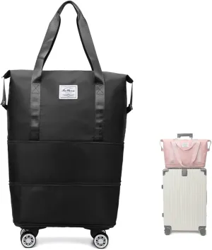 Pepepo Travel Bag with Wheels, Large Capacity Expandable Duffle, Removable Universal Wheels, Wet Dry Compartments (Black)