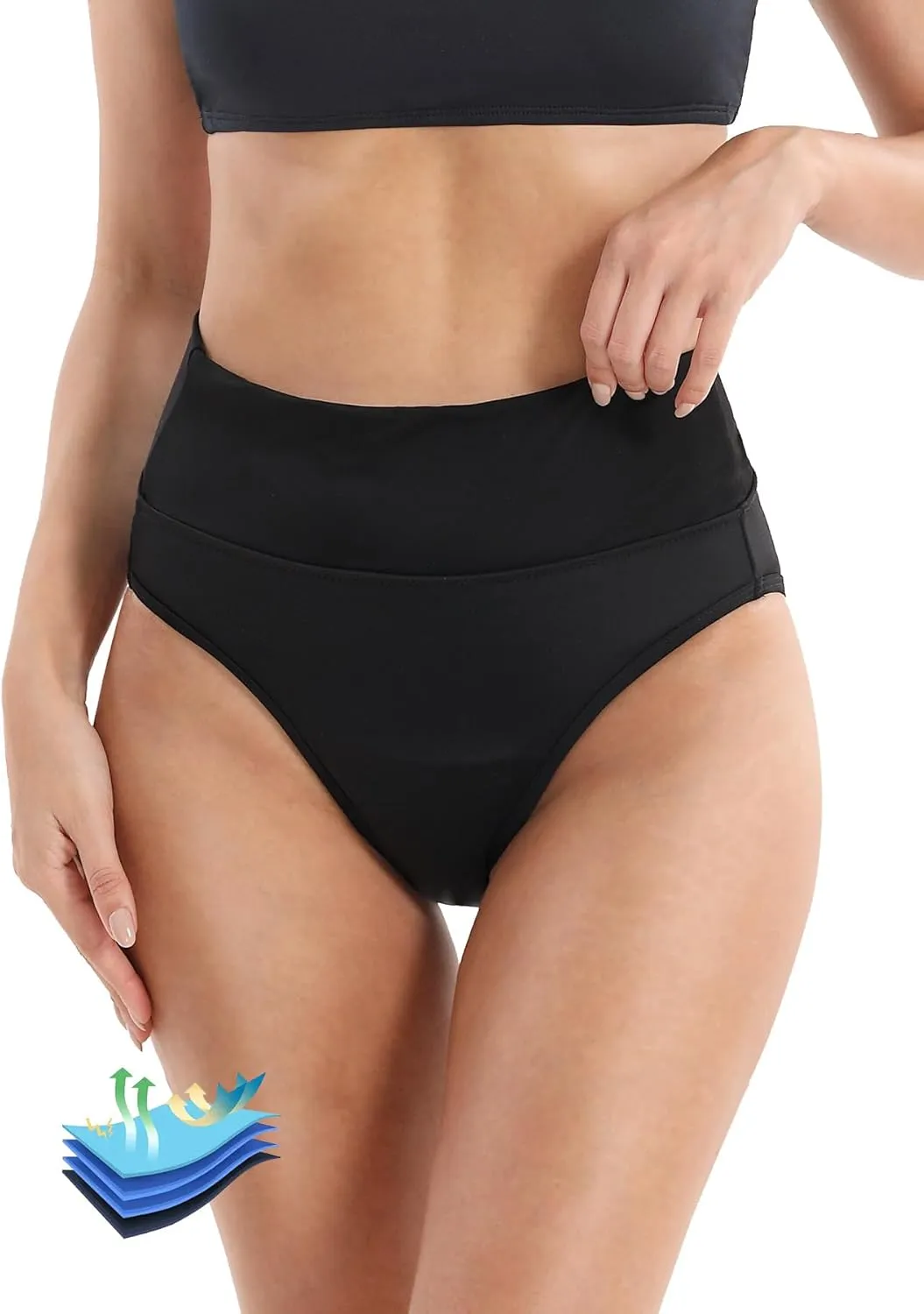 Period Swim Bikini Bottoms for Women Teens | Leakproof | High Waist or Thong Style | Black