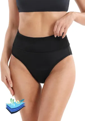 Period Swim Bikini Bottoms for Women Teens | Leakproof | High Waist or Thong Style | Black