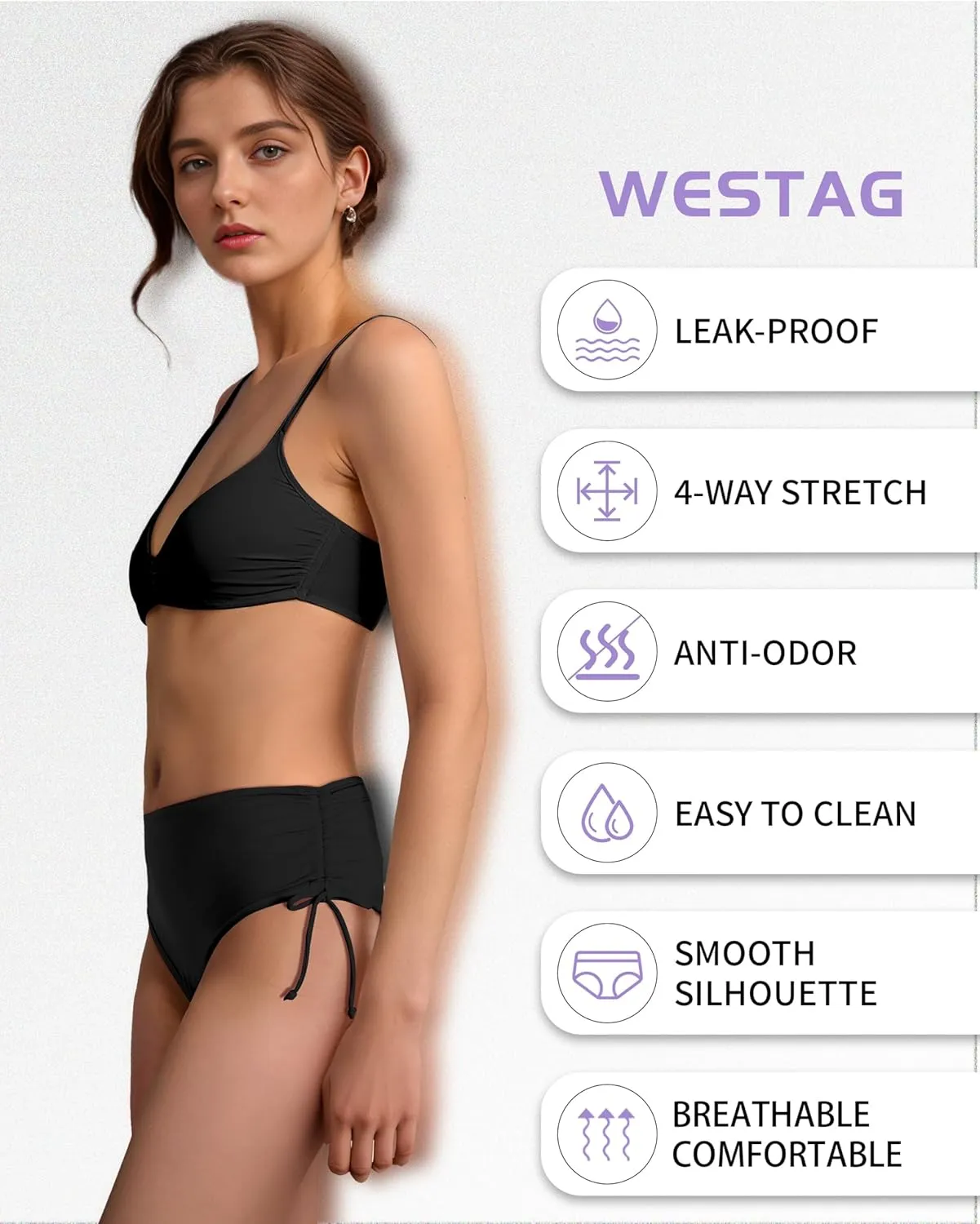 Period Swimwear Bikini Bottoms Full Coverage Swim Bathing Suit Side Tied Leakproof Menstrual Swimsuit for Teens Girls