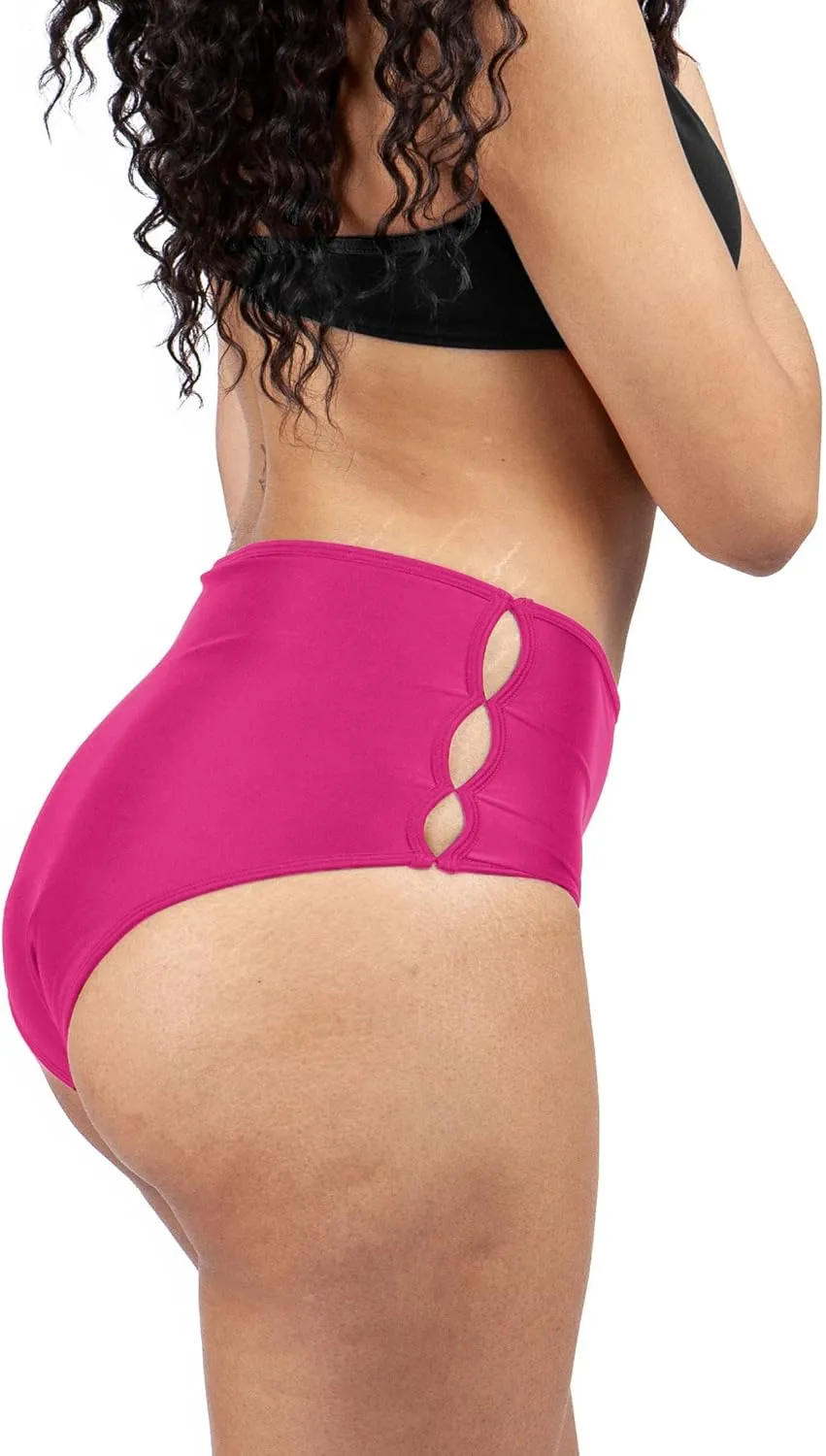 Period Swimwear - Black Menstrual Leakproof Bikini Bottom - Slotted High Waisted Swim Bottoms for Teens, Girls, Women
