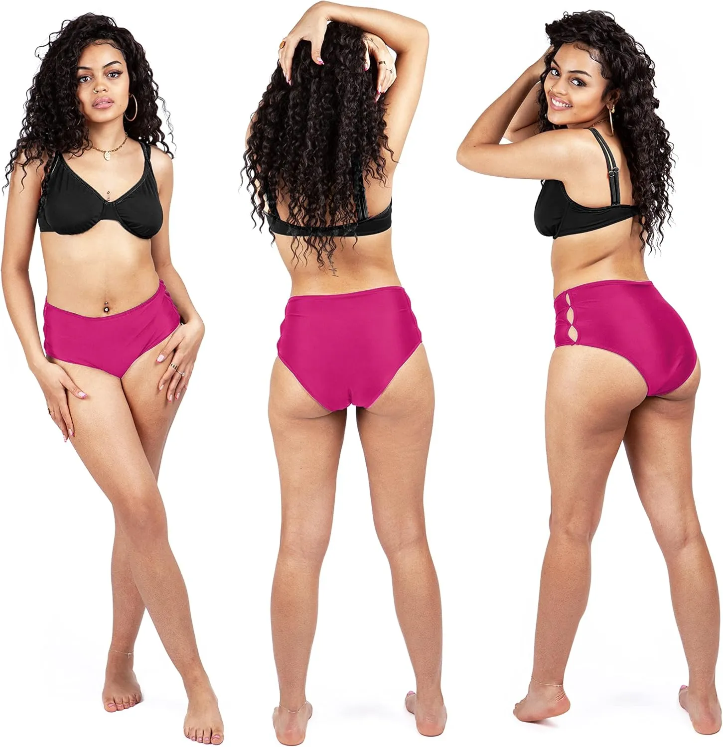 Period Swimwear - Black Menstrual Leakproof Bikini Bottom - Slotted High Waisted Swim Bottoms for Teens, Girls, Women