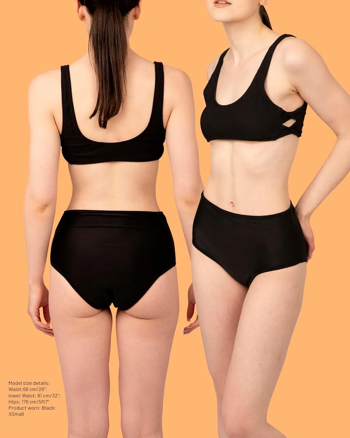 Period Swimwear - Black Menstrual Leakproof Bikini Bottoms - High Waisted Swim Bottoms for Teens, Girls, Women