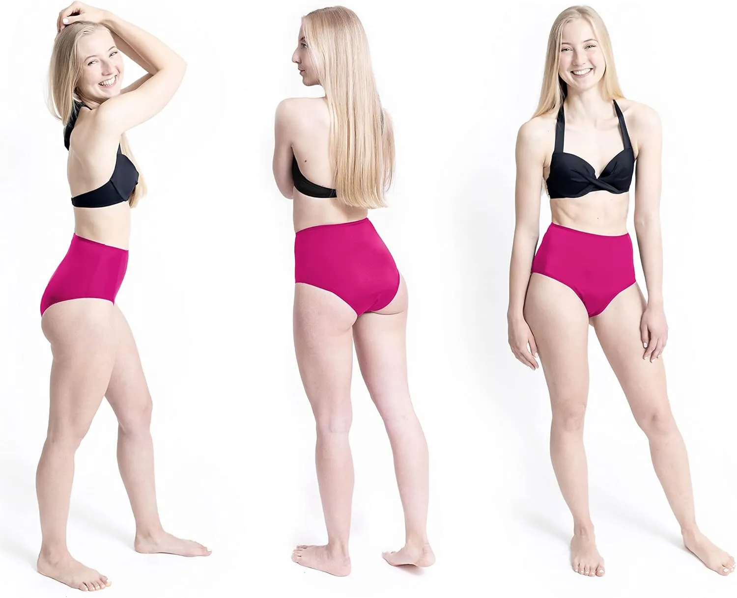 Period Swimwear - Black Menstrual Leakproof Bikini Bottoms - High Waisted Swim Bottoms for Teens, Girls, Women