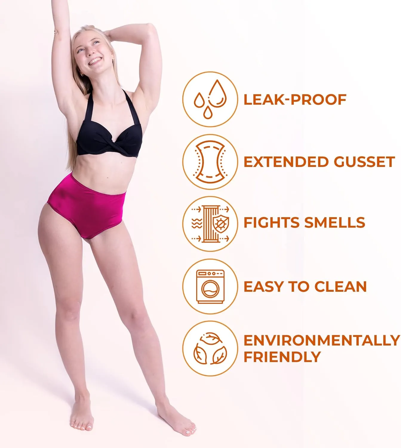 Period Swimwear - Black Menstrual Leakproof Bikini Bottoms - High Waisted Swim Bottoms for Teens, Girls, Women
