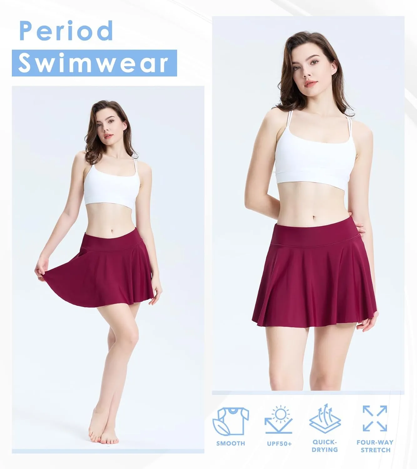Period Swimwear Leakproof Swim Skirt Waterproof Menstrual Swimsuit with Pocket for Women Teens Girls