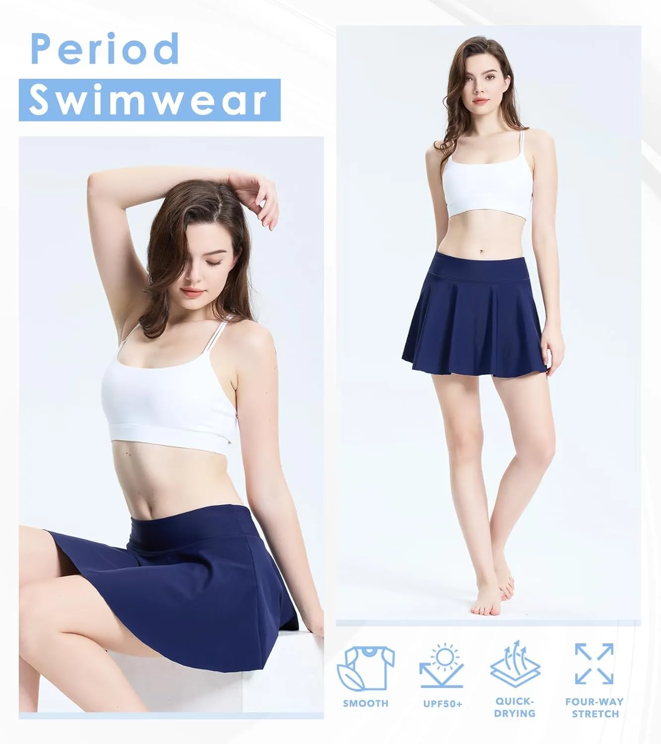 Period Swimwear Leakproof Swim Skirt Waterproof Menstrual Swimsuit with Pocket for Women Teens Girls