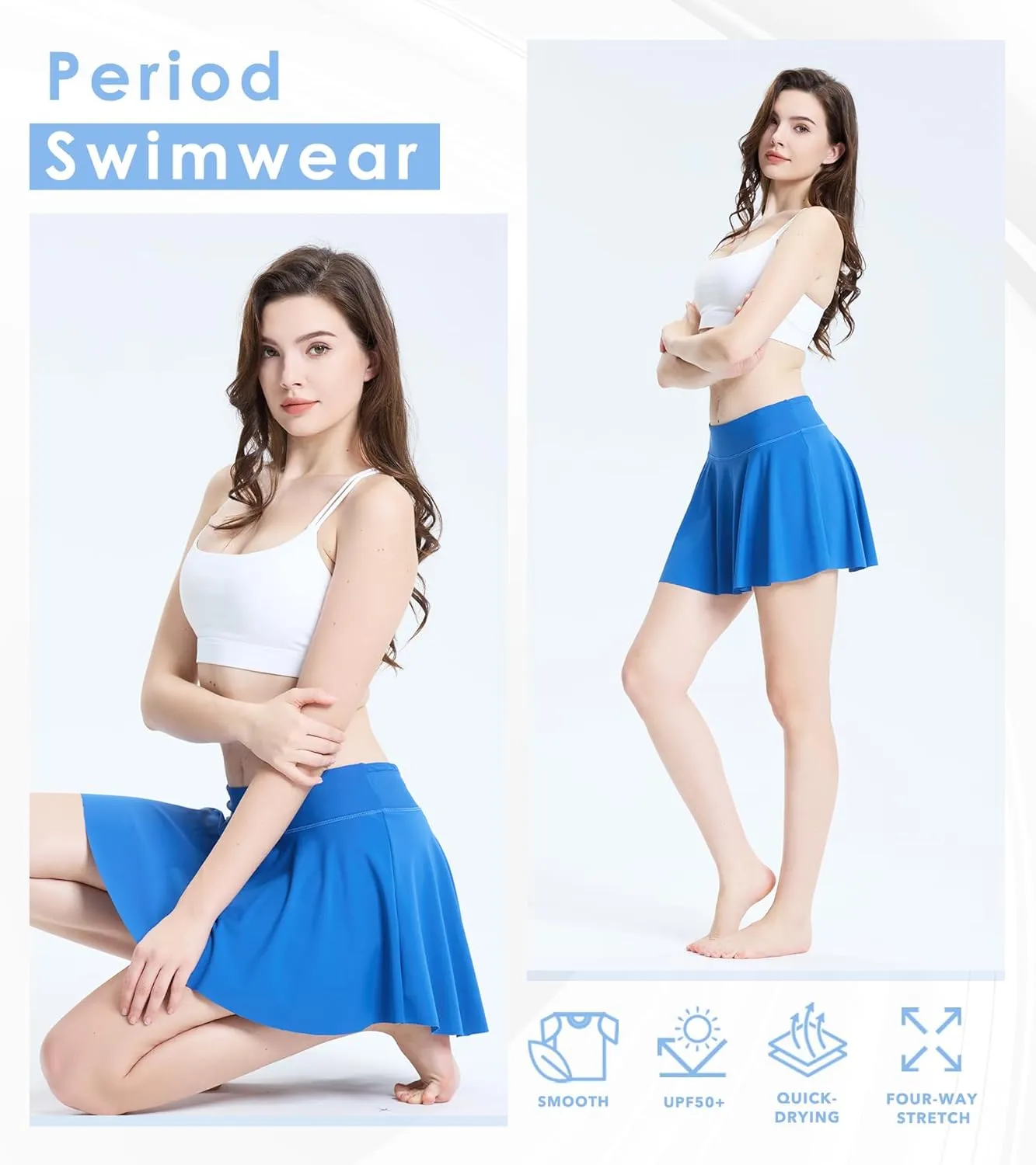 Period Swimwear Leakproof Swim Skirt Waterproof Menstrual Swimsuit with Pocket for Women Teens Girls