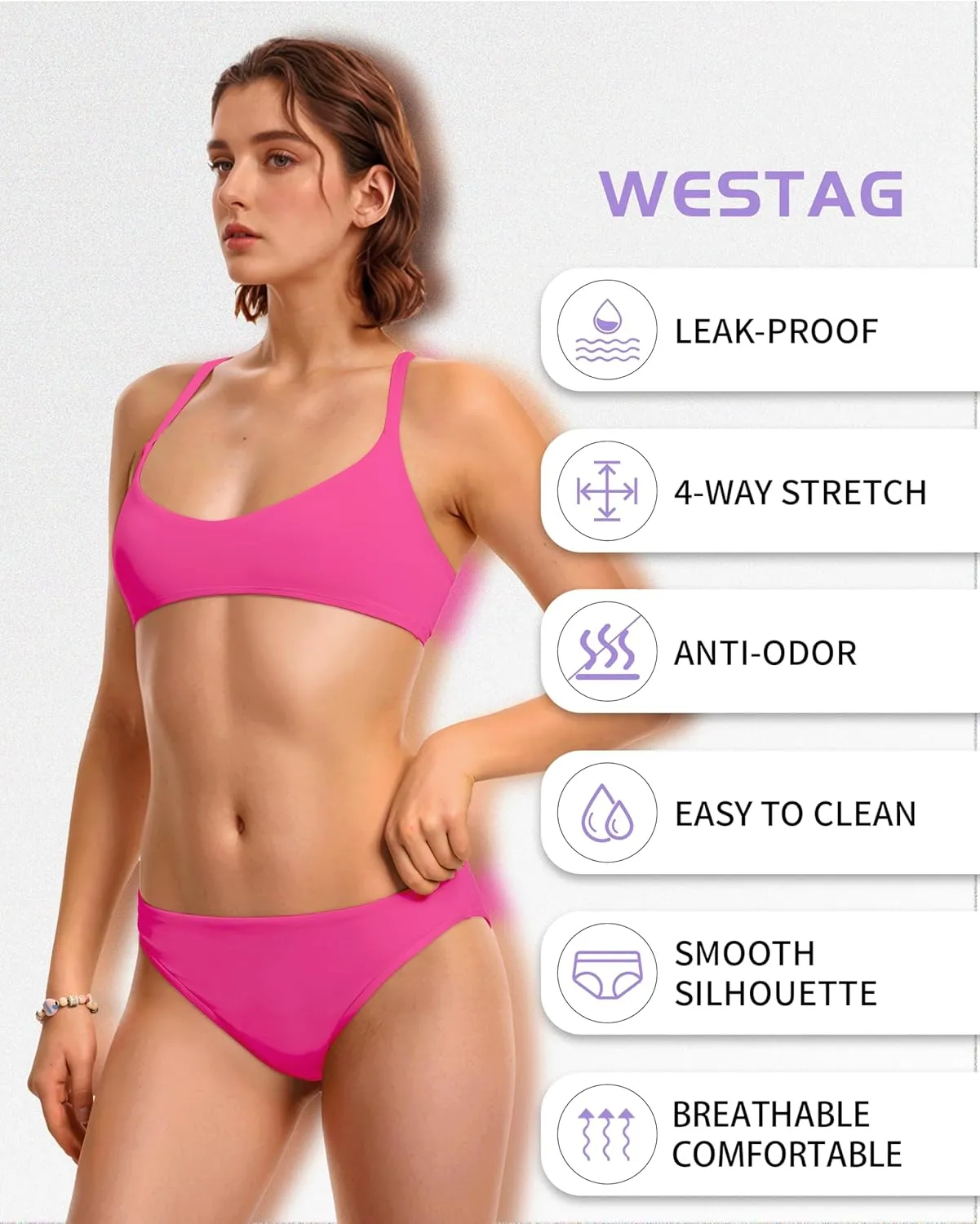 Period Swimwear Scoop Neck Bikini Sets Two Piece Leakproof Menstrual Swimsuit Low Waist Bathing Suit for Teens