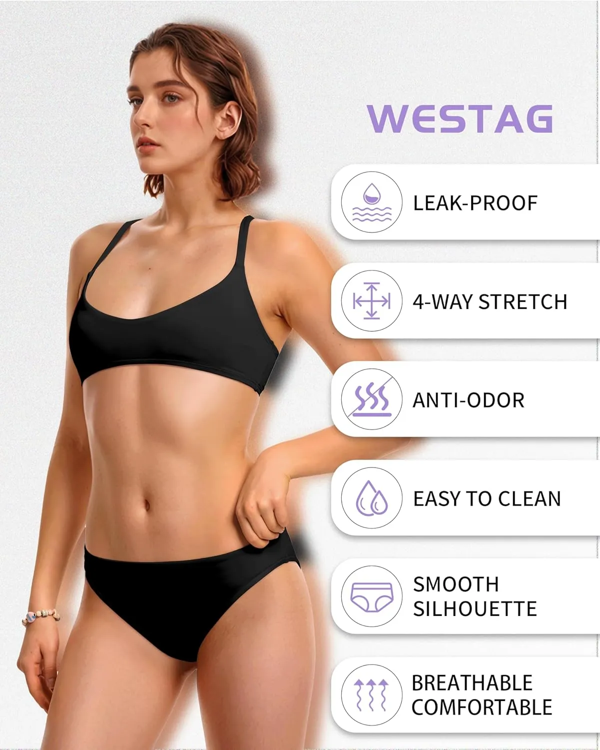 Period Swimwear Scoop Neck Bikini Sets Two Piece Leakproof Menstrual Swimsuit Low Waist Bathing Suit for Teens