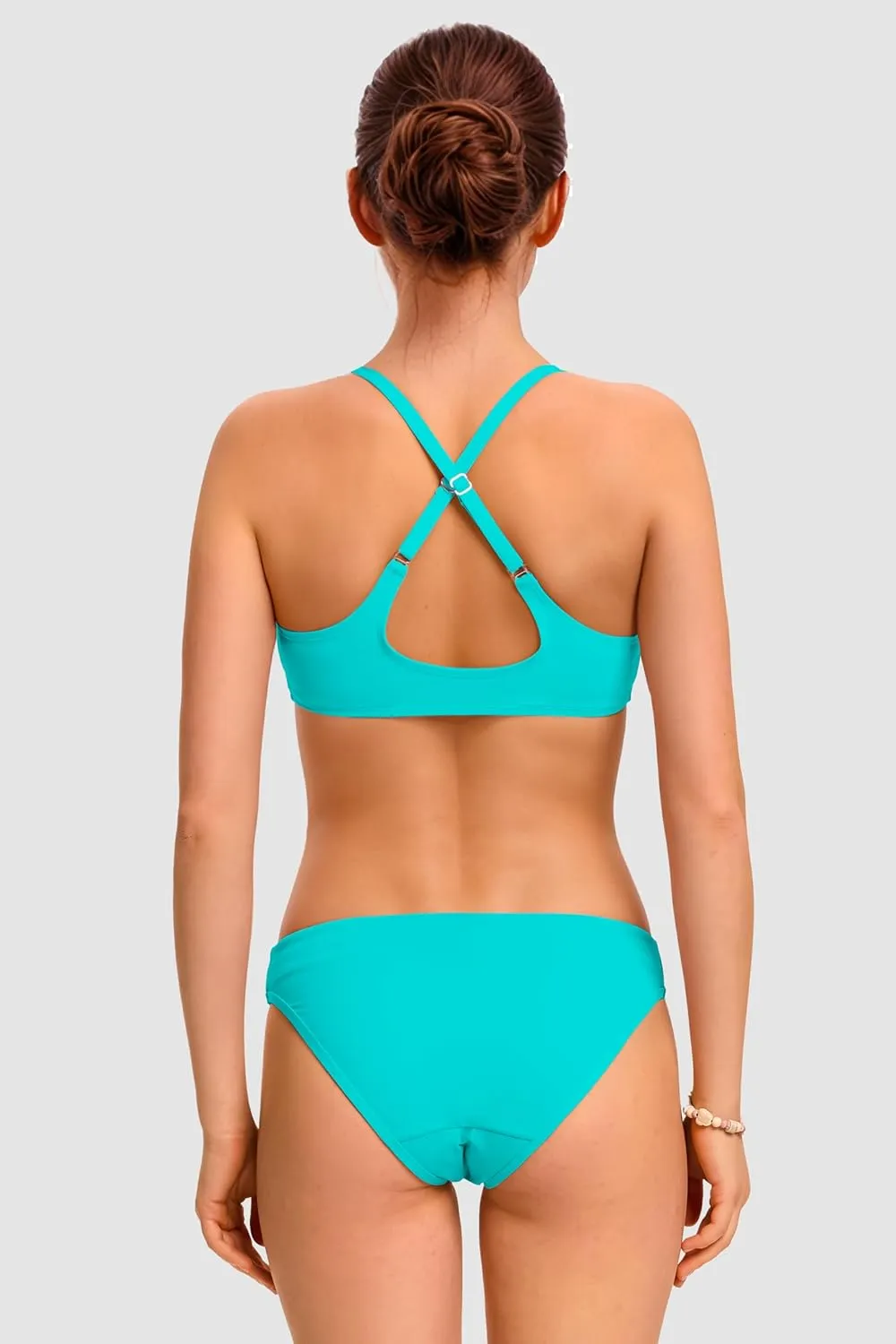 Period Swimwear Scoop Neck Bikini Sets Two Piece Leakproof Menstrual Swimsuit Low Waist Bathing Suit for Teens