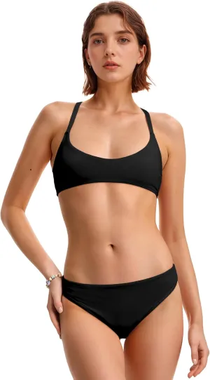 Period Swimwear Scoop Neck Bikini Sets Two Piece Leakproof Menstrual Swimsuit Low Waist Bathing Suit for Teens