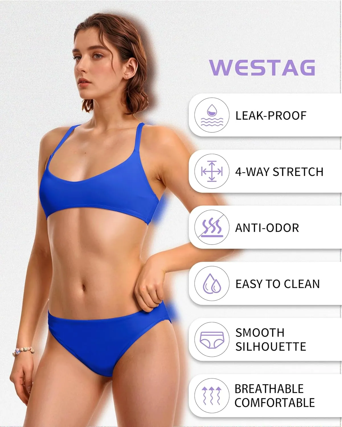 Period Swimwear Scoop Neck Bikini Sets Two Piece Leakproof Menstrual Swimsuit Low Waist Bathing Suit for Teens