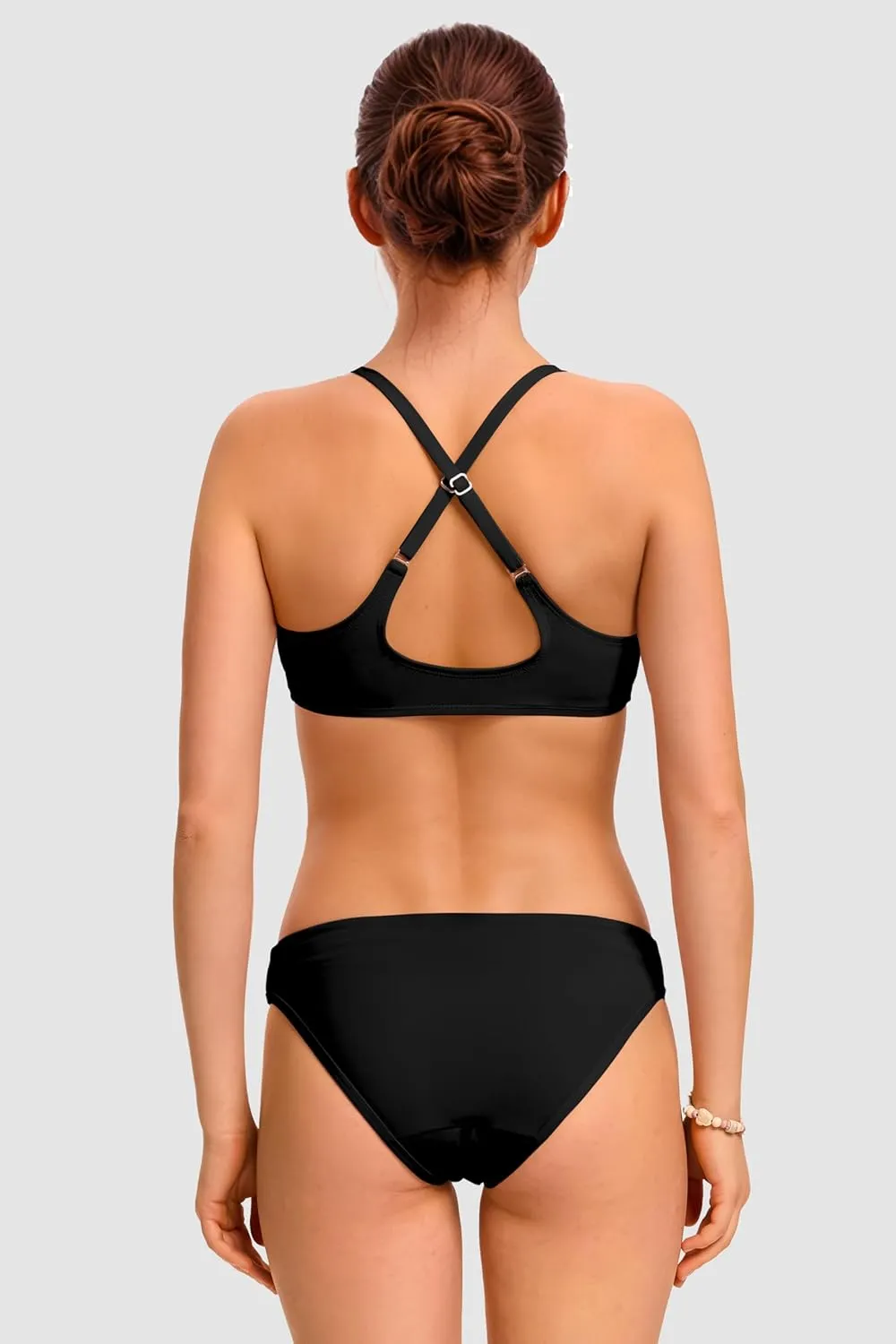 Period Swimwear Scoop Neck Bikini Sets Two Piece Leakproof Menstrual Swimsuit Low Waist Bathing Suit for Teens