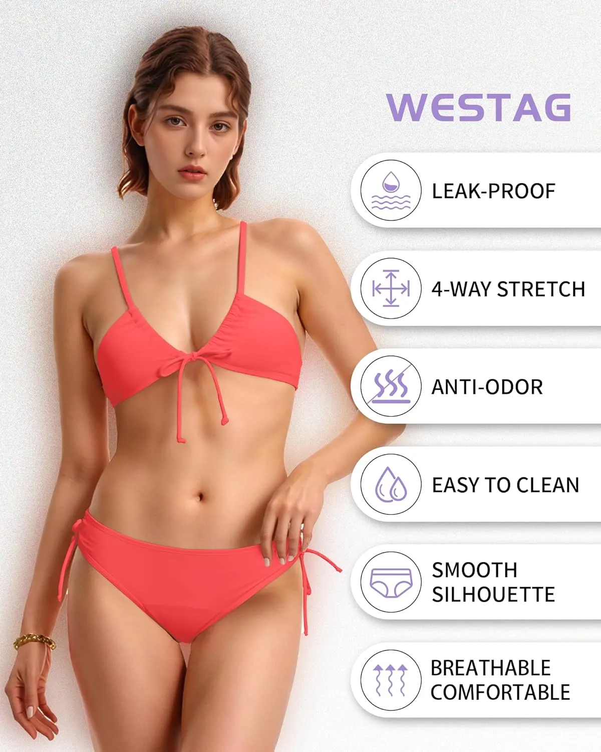 Period Swimwear Triangle Bikini Sets Two Piece Leakproof Menstrual Swimsuit Tie Side Bathing Suit for Girls